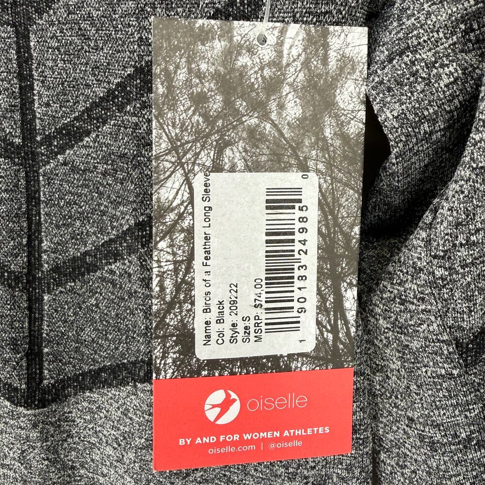 Oiselle Birds of a Feather Long Sleeve Running Shirt Womens Sz S Gray Black - Picture 6 of 8